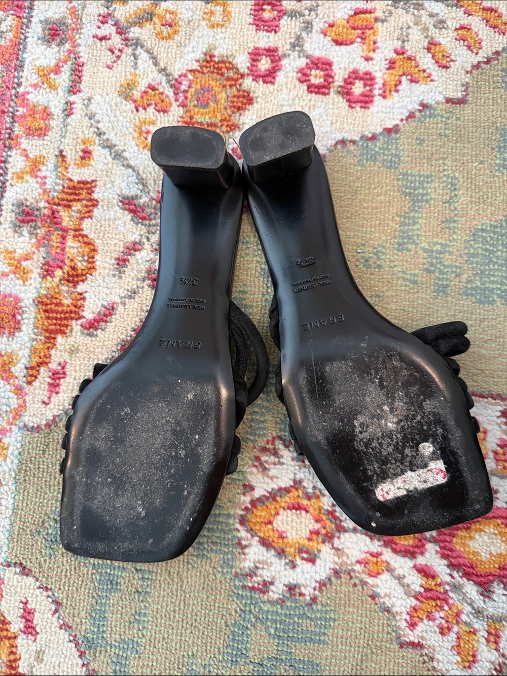 Frame Denim Black Ruched Strap Square-Toe Slide Mules - Picture 2 of 3